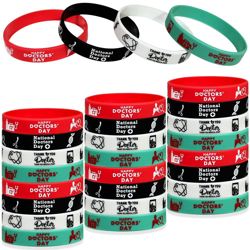 24Pcs Thanks Doctor Rubber Bracelets Happy Doctors Party Favors Doctor Party Supplies Silicone Wristbands National Doctors Day Party Gift Bag Fillers Goodie Bag Stuff