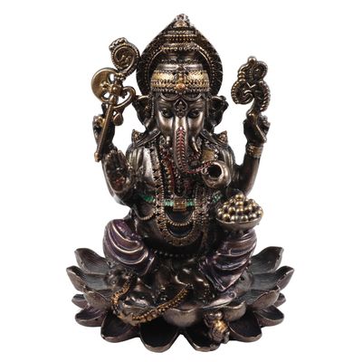 Gangesindia Ganesh Hindu Elephant God of Success Cold Cast Resin Small Statue Decor Home and Office Pooja Best for Car Dashboard Ganesha Idol
