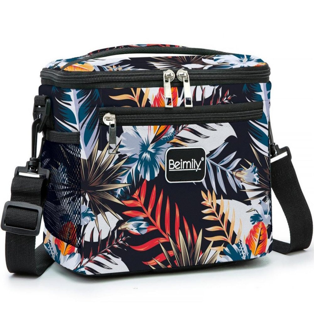 BEIMILY Lunch Box for Men/Women,Small Insulated Lunch Bag,Reusable LunchBox for work Picnic Beach,Leakproof Soft Cooler Tote Bag Organizer with Adjustable Shoulder Strap for Adults(plantflowers)