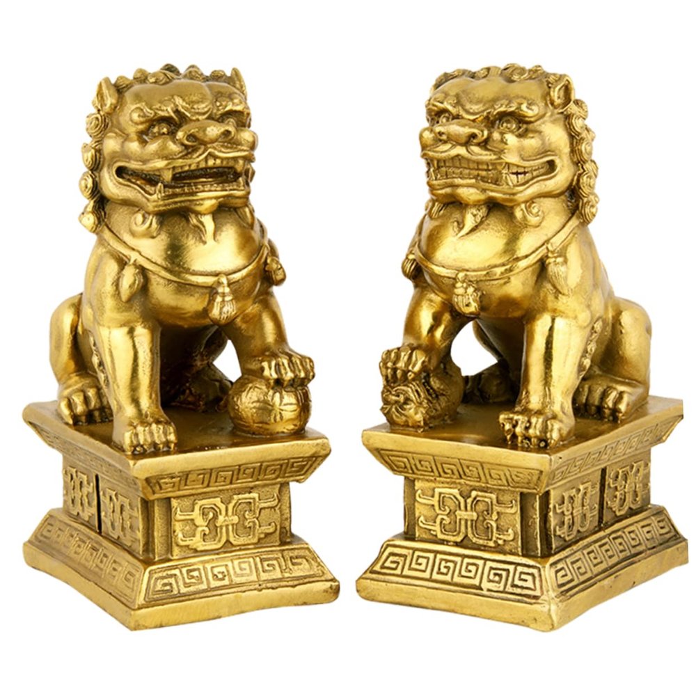 Holibanna 2pcs Resin Lion Statue Decorative Home Adornment Medium Copper Color Lion Figurines for Tabletop Decor Family Friends Long-Lasting High-end Material