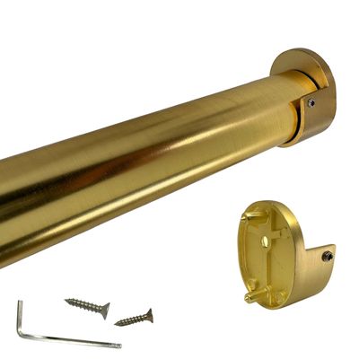 CUSTOM CUT | Up to 94" | HEAVY DUTY Satin Brass Closet Rod | 32mm Dia. Round Clothes Pole | Matching "Rear Pin" End Brackets