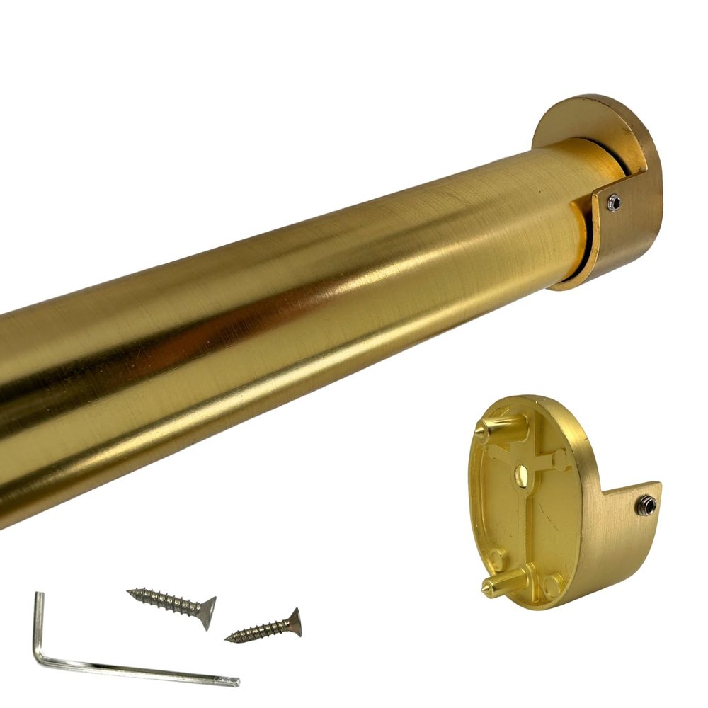 CUSTOM CUT | Up to 94" | HEAVY DUTY Satin Brass Closet Rod | 32mm Dia. Round Clothes Pole | Matching "Rear Pin" End Brackets