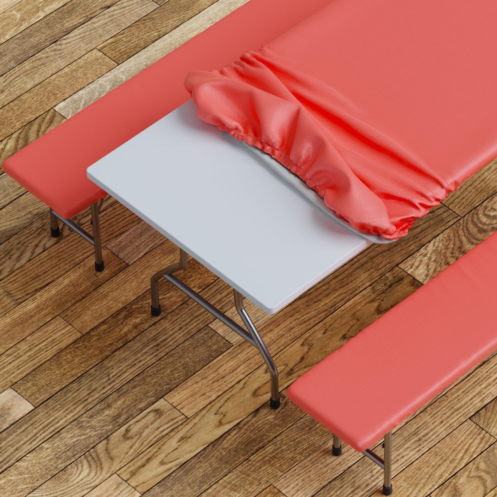 Sorfey Table Cover with Bench Covers -Fitted with Elastic, Vinyl with Flannel Back, Fits for Table 30"x 60" Rectangle,Water Proof, Solid RED Design