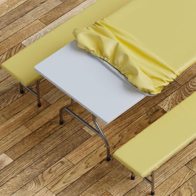 Sorfey Table Cover with Bench Covers -Fitted with Elastic, Vinyl with Flannel Back, Fits for Table 30"x 60" Rectangle,Water Proof, Solid Yellow Design