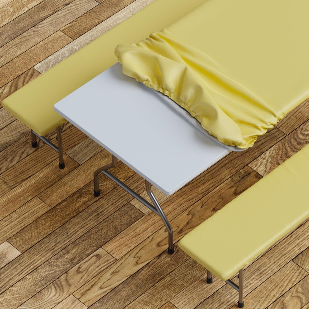 Sorfey Table Cover with Bench Covers -Fitted with Elastic, Vinyl with Flannel Back, Fits for Table 30"x 60" Rectangle,Water Proof, Solid Yellow Design