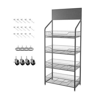 JLXJYS Potato Chip Snack Retail Shelf with Wheels, 4 Tier Floor-Standing Hanging Display Stand for Store Cashier's Desk Bakery, Kitchen Counter Basket Rack (Color : White, Size : 23.6x10.6x55in)
