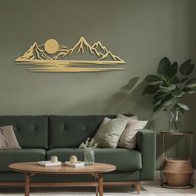 SIGNLEADER Metal Wall Art Mountain Range and SunDecor Modern Abstract Wall Sculpture Hangings Home Decoration for Living Room, Bedroom, Bathroom, Kitchen, Outdoor - 24" Gold