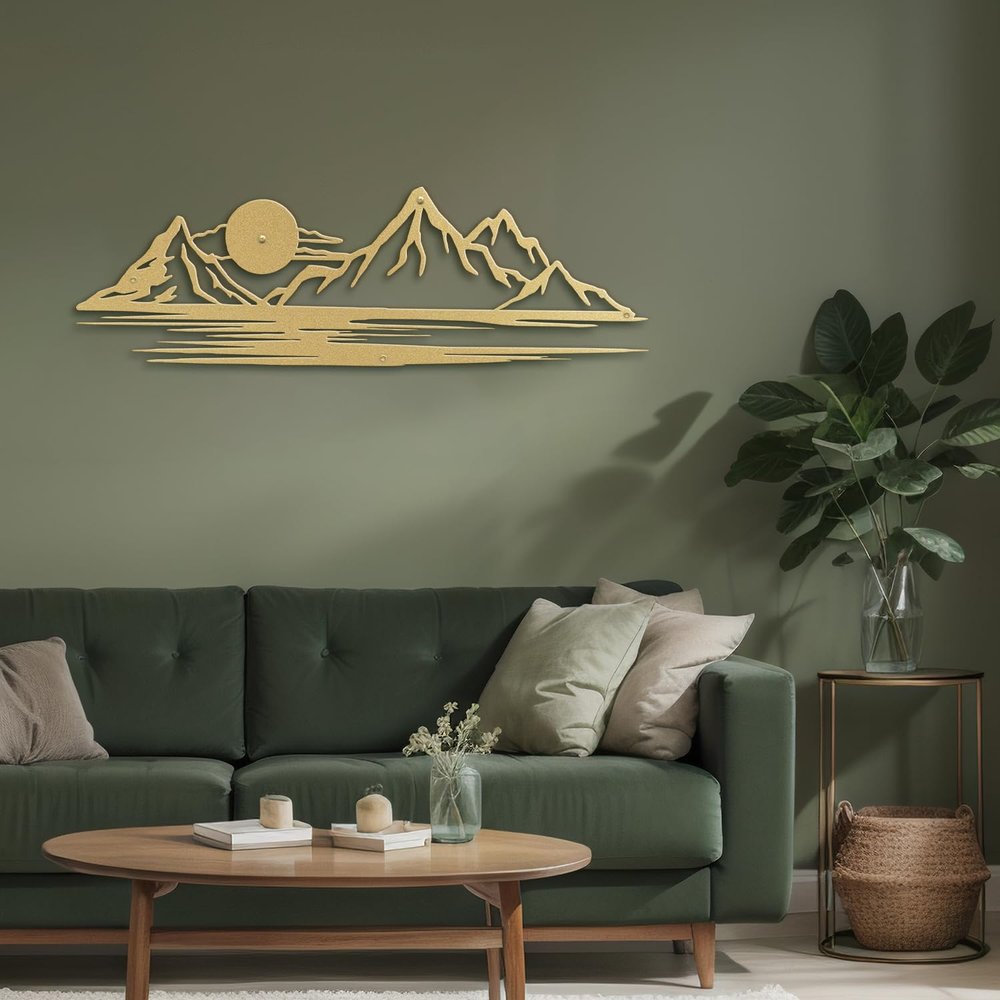 SIGNLEADER Metal Wall Art Mountain Range and SunDecor Modern Abstract Wall Sculpture Hangings Home Decoration for Living Room, Bedroom, Bathroom, Kitchen, Outdoor - 24" Gold