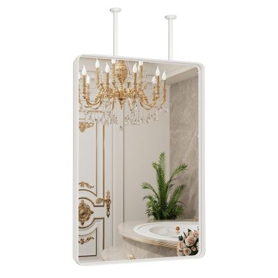 Gaommini Ceiling Hanging Rod Mirror with Double Boom, White Metal Frame Mirror Ceiling Mounted Mirror Bathroom Wall Mirror Vanity Make-up Mirror Large Square/Rectangle Mirror (Size : 50cmx70cm)