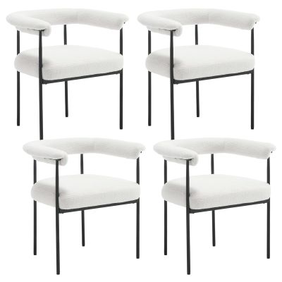 HEAH-YO Boucle Dining Chairs Set of 4, Sherpa Upholstered Kitchen Chairs with Barrel Back, Modern Accent Side Chairs with Metal Legs Guest Seats for Home and Restaurant, White