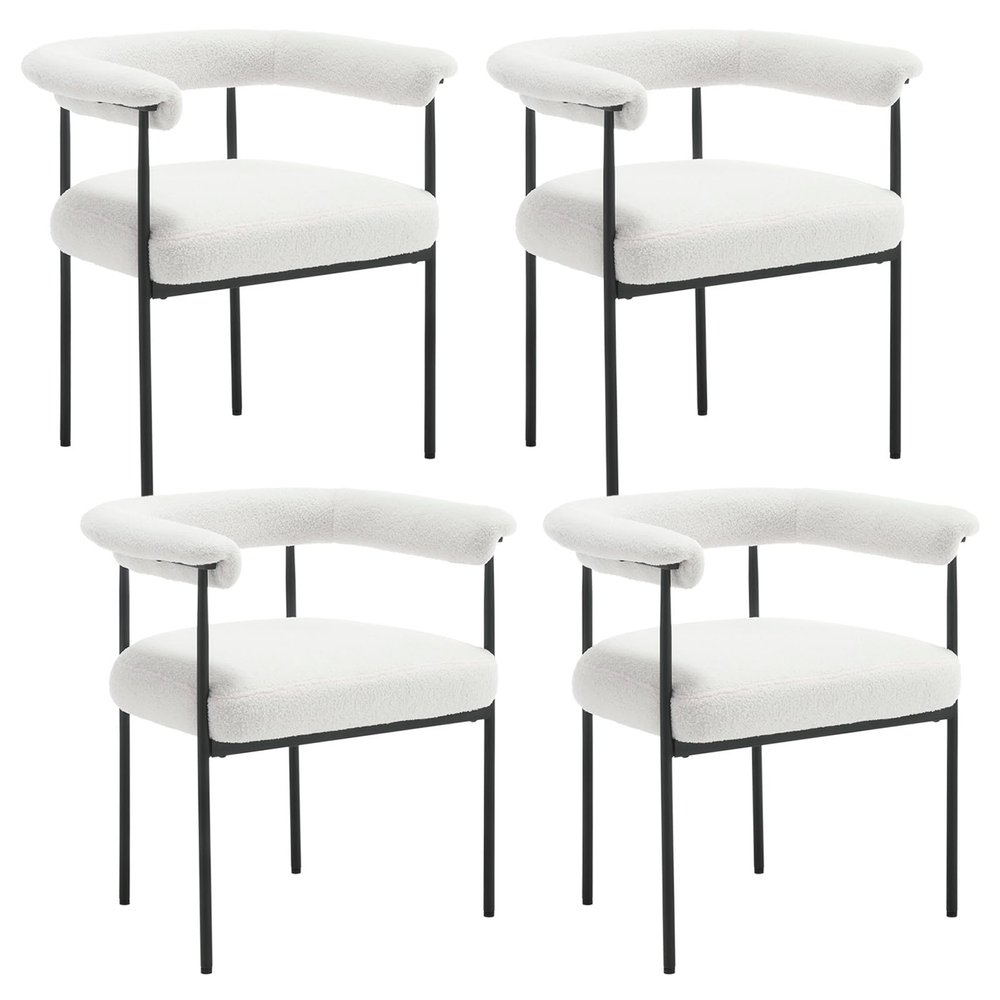 HEAH-YO Boucle Dining Chairs Set of 4, Sherpa Upholstered Kitchen Chairs with Barrel Back, Modern Accent Side Chairs with Metal Legs Guest Seats for Home and Restaurant, White