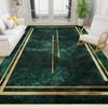 3x4 Area Rugs, Dark Green Retro Kids Bedroom Rug, Nordic Abstract Gold Geometric Border Bedside Rug, Rugged Non Slip for Cafe Living Room Under Table Boys Room Decor view 1