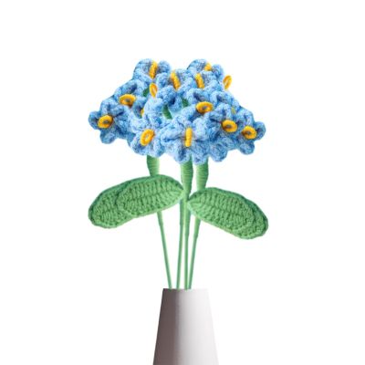 Lovmeety 4Pcs Crochet Flowers, Light Blue Knitted Daisy Flower Bouquet Faux Long Stem Flower Arrangement for Wedding Home Party Office Decoration