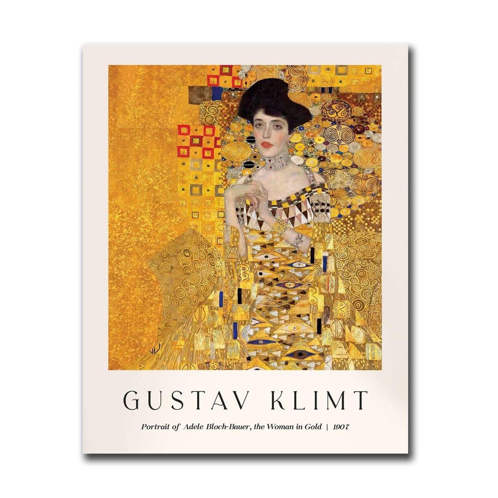 LUCKLYDOUDOU Wall Art Canvas Print Gustav Klimt The Woman in Gold Poster Adele Bloch-Bauer Poster Living Room and Bedroom Decoration 12x18inch wood Frame