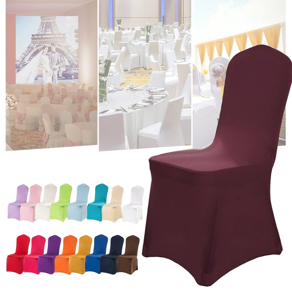 10 PCS Spandex Dining Room Chair Covers for Living Room - Universal Stretch Chair Slipcovers Protector for Wedding, Banquet, and Party (Color : Maroon)