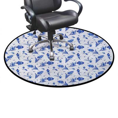 Blue Gaming Chair Mat for Hardwood Floor Anti-Slip Floor Protector Game Controller Rubber Gaming Computer Chair Mat Porcelain Style Traditional Pattern Colors Diameter 55 in