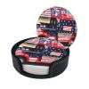 4th of July Patriotic Truck Print Coasters for Drinks Leather,Round Drink Coaster Suitable for Kinds of Cups Set of 6 Home Decor view 2