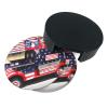4th of July Patriotic Truck Print Coasters for Drinks Leather,Round Drink Coaster Suitable for Kinds of Cups Set of 6 Home Decor view 4