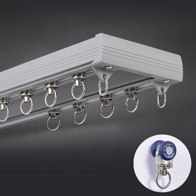 Double Curtain Track Luxurious Heavy-Duty Conjoined Curtain Rails Ceiling Mount Nano Silence Track With Silence Rollers For Living Room Bedroom Room Divider, Customized L(Size:2m/6.6ft,Color:Gray)