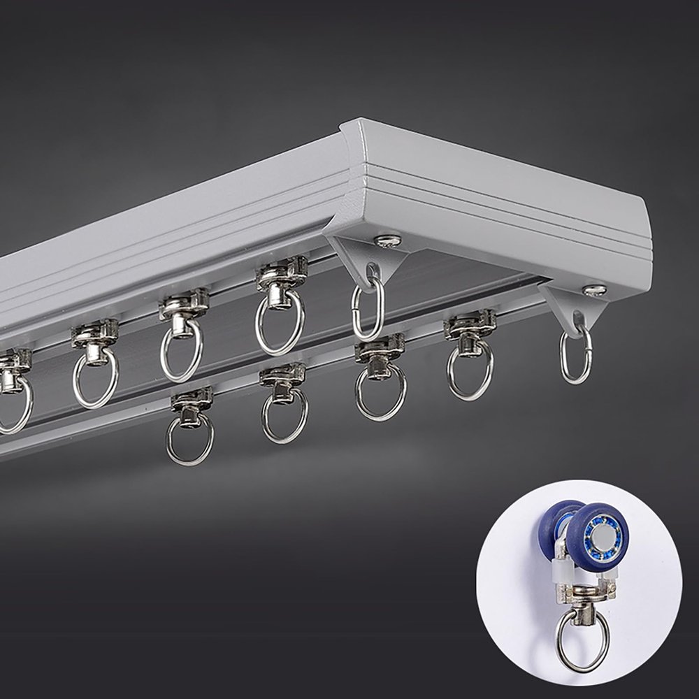 Double Curtain Track Luxurious Heavy-Duty Conjoined Curtain Rails Ceiling Mount Nano Silence Track With Silence Rollers For Living Room Bedroom Room Divider, Customized L(Size:2m/6.6ft,Color:Gray)