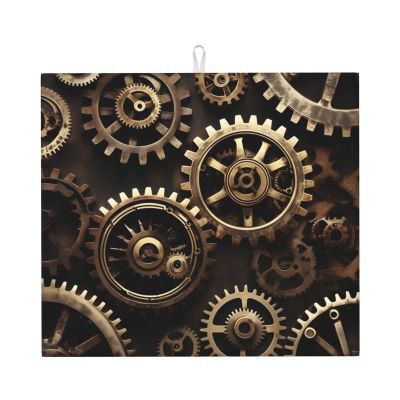 Yqxwjl Dish Mat, Cool Steampunk Gears Print Super Absorbent Dish Drying Mat, Drying Mat For Coffee Machine Dish Rack
