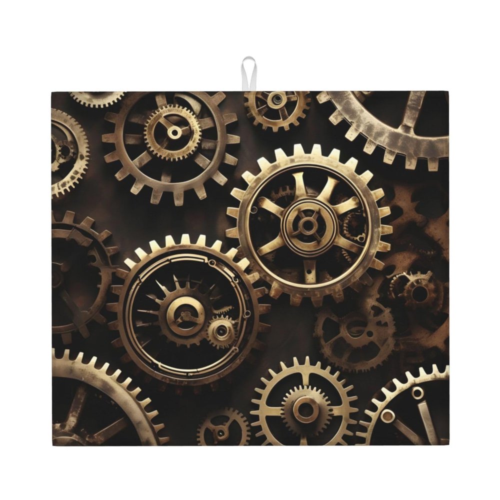 Yqxwjl Dish Mat, Cool Steampunk Gears Print Super Absorbent Dish Drying Mat, Drying Mat For Coffee Machine Dish Rack