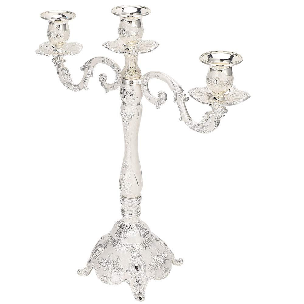 XHTLLO Candle Holder, Zinc Alloy Trumpet Shaped Exquisite Elegant Candelabra, Elegant European Candelabra Candle Holder, for Wedding, Dining Table[Silvery]