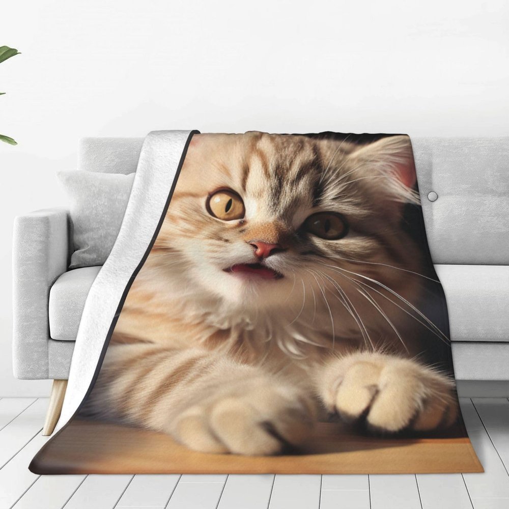 Cute Cat Paw Print Flannel Blanket Lightweight Ultra-Soft Warm Throw Blanket 40"X30" Travel Blanket All Seasons Blanket for Bed Sofa Office Living Room Camping Gifts
