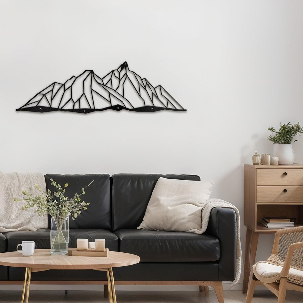 SIGNLEADER Metal Wall Art Decor Wilderness Mountain Modern Abstract Wall Sculpture Hangings Home Decoration for Living Room, Bedroom, Bathroom, Kitchen, Outdoor - 24" Black
