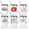 Maxcheck 6 Pcs Christmas Teacher Appreciation Gifts Mugs Bulk 16oz Thank You Teacher Stainless Steel Tumblers Inspirational Insulated Coffee Cups with Handle Lids Straw for Women Birthday Gifts view 1