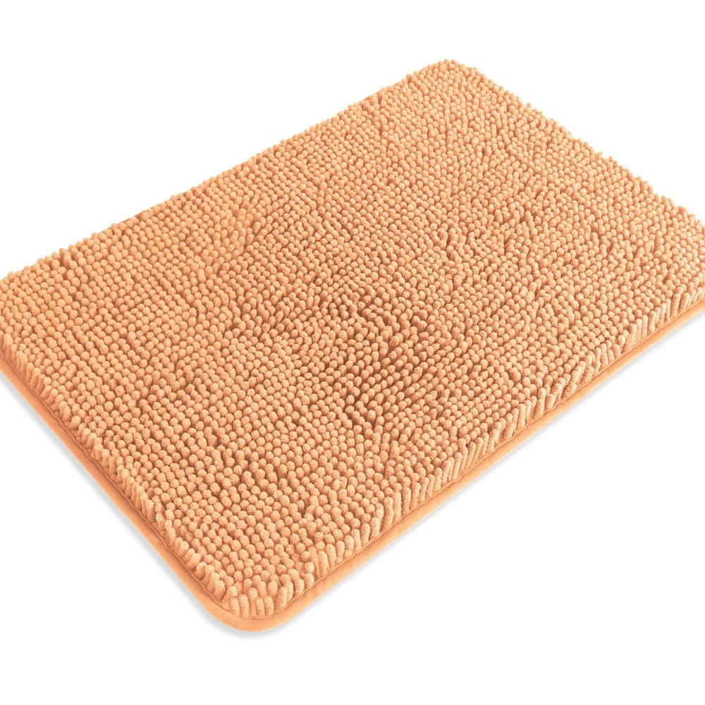 PureSwan Peach Bathroom Rugs Absorbent and Washable Bath Mat, Non-Slip, Thick Soft Chenille Bath Rugs for Bathroom Floor, Shower, Sink - 17" x 24"