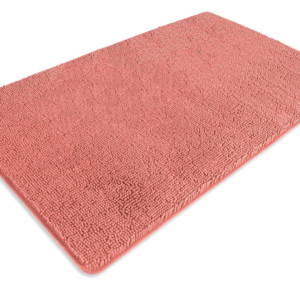 PureSwan Bathroom Rugs 36 x 60 Inch Extra Large Bath Mat | Absorbent and Washable Thick Chenille Bath Rugs Non-Slip Runner Rug for Bathroom, Shower, Tub(Coral)