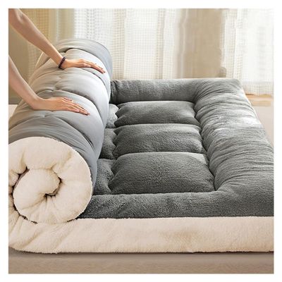 OBONG Thick Milk Velvet Mattress Topper Queen Size Winter Warmth Soft Bed Mattresses Pad 4 Anchor Elastic Bands Breathable Quilted Japanese Futon Mattress (Color : Gray, Size : Twin-90 * 200cm)