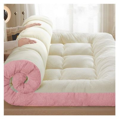 OBONG Thick Milk Velvet Mattress Topper Queen Size Winter Warmth Soft Bed Mattresses Pad 4 Anchor Elastic Bands Breathable Quilted Japanese Futon Mattress (Color : Pink, Size : Twin-90 * 200cm)