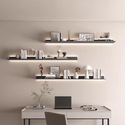 EMYJAY Floating Wall Shelves, Aluminum Alloy Floating Wall Shelves Wall Mounted Light-Emitting Shelves with LED Warm Light and Transformer (Color : Black, Size : 120x20x6.8cm)