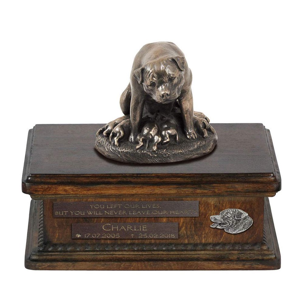 Art-Dog Dog Wooden Base Statue - Unique Edition ArtDog Collection - Handmade Dog Sculpture for Dog Lovers - Handmade Sculpture Indoor Dog Figurine Statue English Staffordshire Terrier II