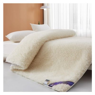 OBONG Wool Pillow Top Mattress Topper Queen Soft Sherpa Mattress Pad Bed Breathable Fluffy Down Alternative Twin Full King Quilted Fitted Futon Mattresses (Color : White, Size : Twin-90 * 200cm)