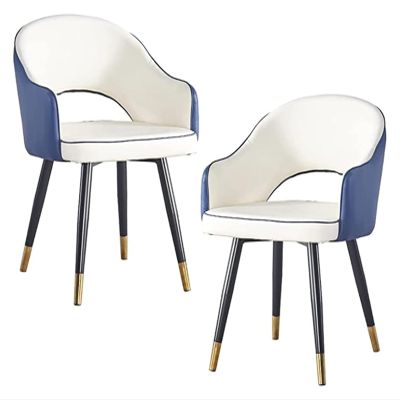 Chair Set of 2 with Armrests Backrest Dining Chairs Soft Seat Living Room Apartment Dining Chair Kitchen Lounge Counter Chairs Dining Chair Dining Chairs (Color : White+Blue)
