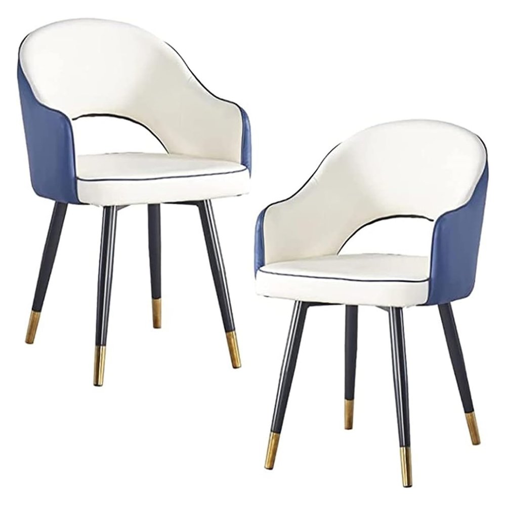 Chair Set of 2 with Armrests Backrest Dining Chairs Soft Seat Living Room Apartment Dining Chair Kitchen Lounge Counter Chairs Dining Chair Dining Chairs (Color : White+Blue)