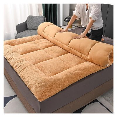 OBONG Extra Thick Sherpa Fleece Mattress Topper Full Size Down Alternative Japanese Floor Futon Mattress Queen King Soft Warm Quilted Bed Mattresses Pad (Color : Brown, Size : Queen-150 * 200cm)