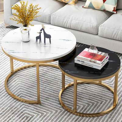Round Coffee Table Nesting Tables Coffee Table for Living RoomSet of 2 Modern Nesting Golden Frame Circular and Marble Pattern Wooden Accent Coffee Tables Metal Frame for Living (Color : C, Size :