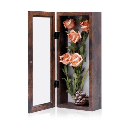 Muzilife 12.5x5 Shadow Box Picture Frame - 2.16" Interior Deep Wood & Glass Display Case Ready to Hang Memory Box Baby Sports Memorabilia, Wedding, Tickets, and Photos, Honey Brown