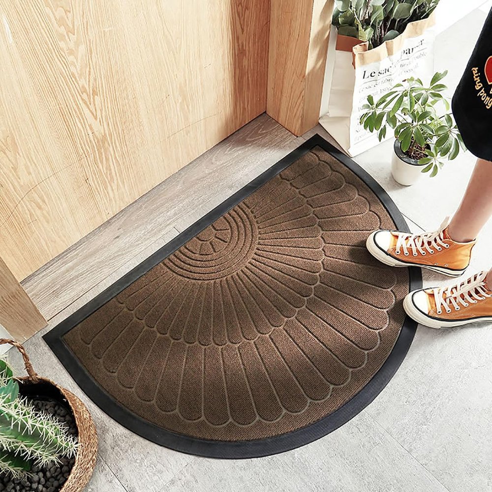 Gavilion Half Circle Doormat Outdoor Indoor, Non-Slip Welcome Entrance Way Rug, Durable Low-Profile Half Round Mats for Entryway, Patio, Garage & Bathroom,Brown,60 * 90cm
