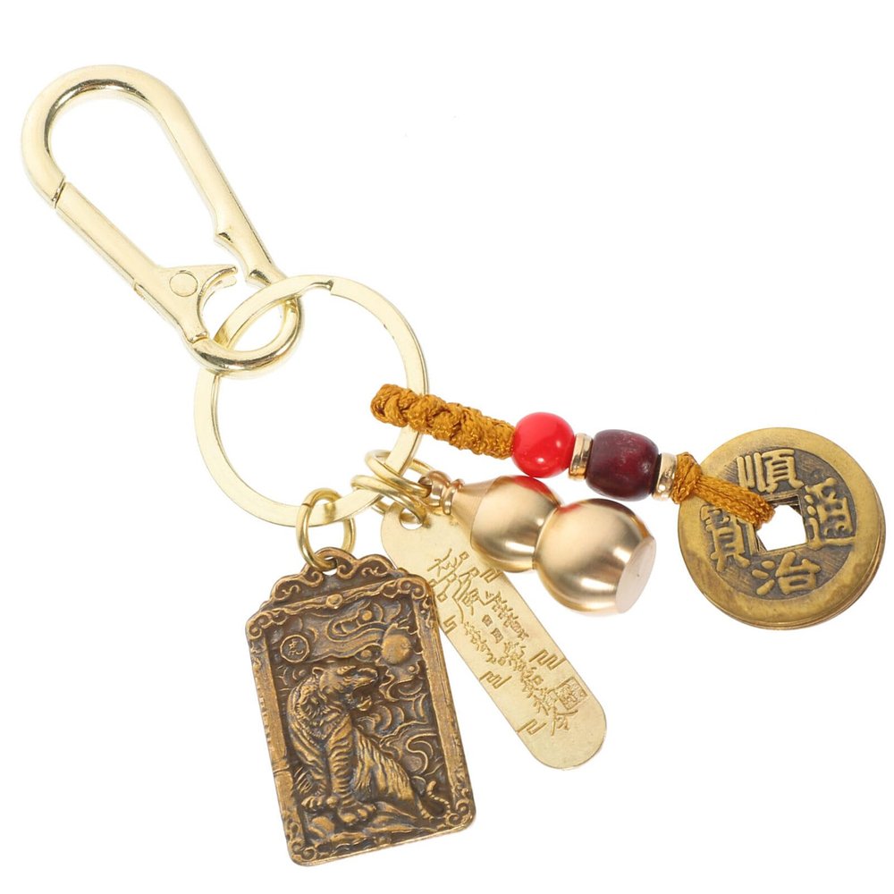 GALPADA Chinese Feng Shui Keychains Brass Wu Keychain with Feng Shui Coins Buddha Statue Good Luck Backpack Charms for Wealth Fortune Health Longevity and Success ()