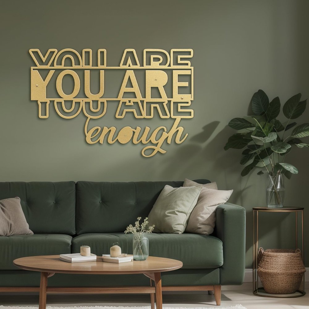 SIGNLEADER Metal Wall Art Decor You Are Enough - Reassuring Quote Modern Abstract Wall Sculpture Hangings Home Decoration for Living Room, Bedroom, Bathroom, Kitchen, Outdoor - 36" Gold