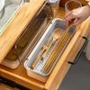 AIYoo Large capacity Plastic Kitchen Drawer Organizer with Lid and Drainer Stackable Utensil Holder for Countertop Silverware Tray Flatware Organizers - 12.6x4.7x2.4 Inch Spatula Cutlery Tray view 4