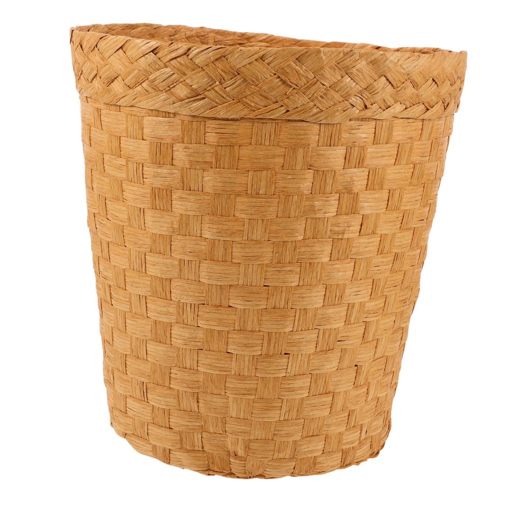 ABOOFAN Woven Waste Paper Basket Round Trash Can Garbage Bin Wicker Small Paper Rubbish Basket Flower Pot Planter for Home Bedroom Bathroom Kitchen Offices, 26.00X25.50X19.00CM, 581557MN309