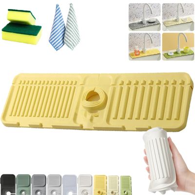 Tidy Splash Faucet Guard & Draining Mat, Splendiday Silicone Draining Mat, Kitchen Sink Faucet Mat Splash Guard, Silicone Draining Pad, Silicone Draining Mat for Kitchen Sink (Extra Large,Yellow)