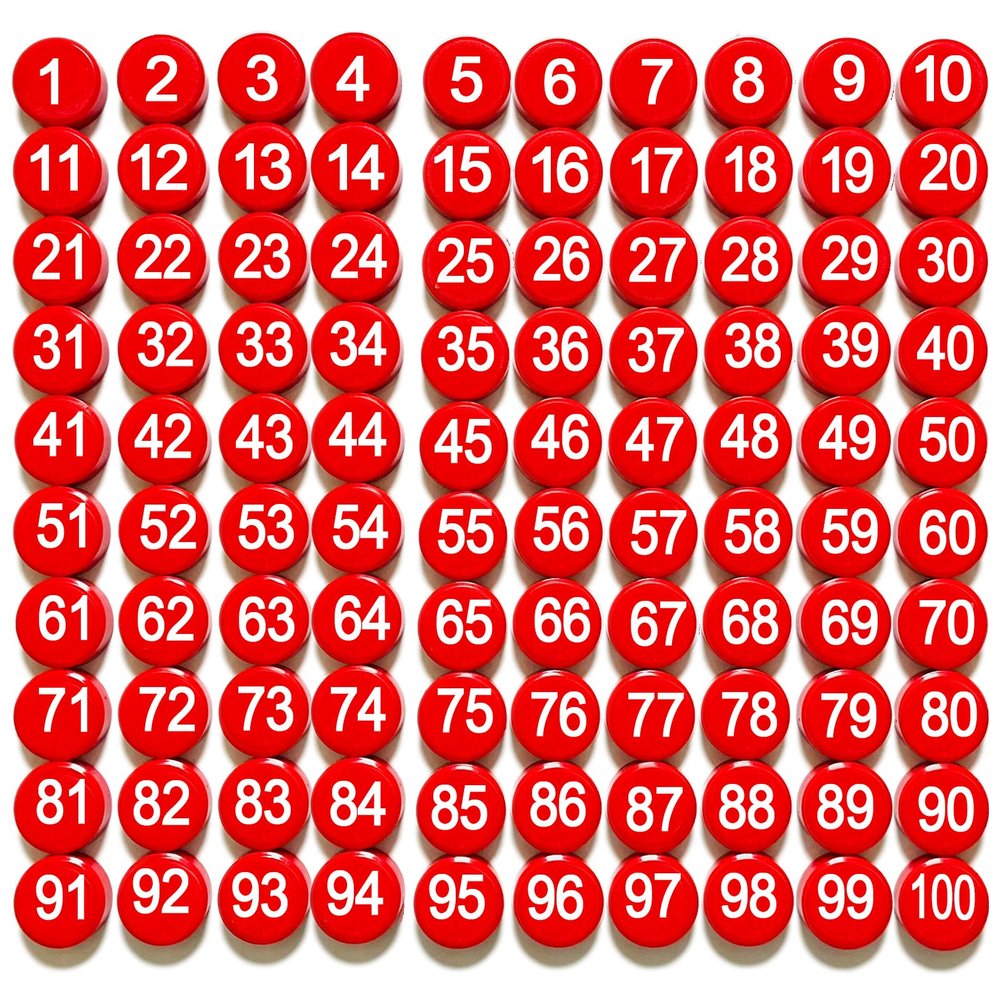 1-100 Magnetic Numbers, Magnets with Number for Dry Erase Boards, Round Number Refrigerator Magnets for Whiteboard in Home and Office (0.8" Diameter, Red)