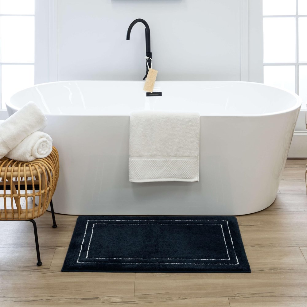 Mohawk Home Corona Casual Geometric Navy Blue 1' 8" X 2' 10" Machine Washable Bath Mat Perfect for Bathroom